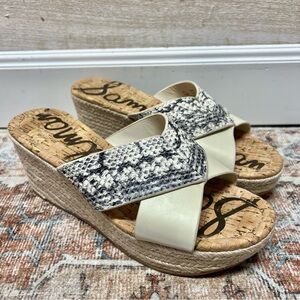 Sam Edelman‎ Rora Espardille Shoes Womens 7.5M Wedge Leather Blue Ivory